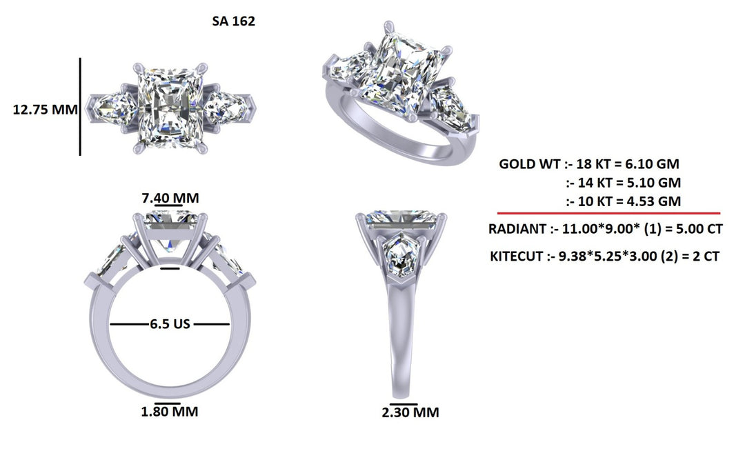 CUSTOM Radiant cut 5 CT E VVS2 LAB DIAMOND Ring