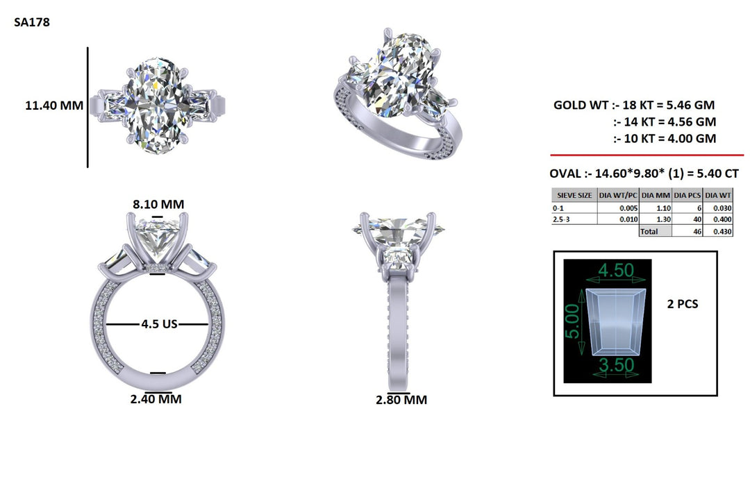 CUSTOM Oval 5CT E VVS2 ring