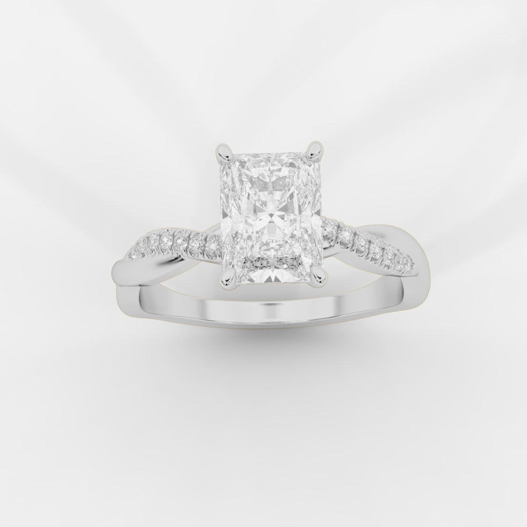 Twist Shank Radiant Diamond Ring in White Gold