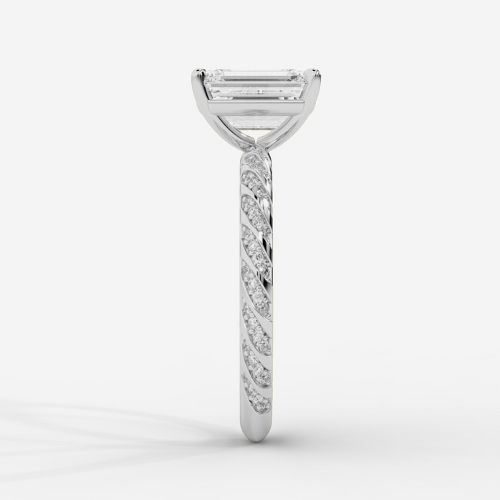 Emerald Cut with Twisted Pave Band Ring