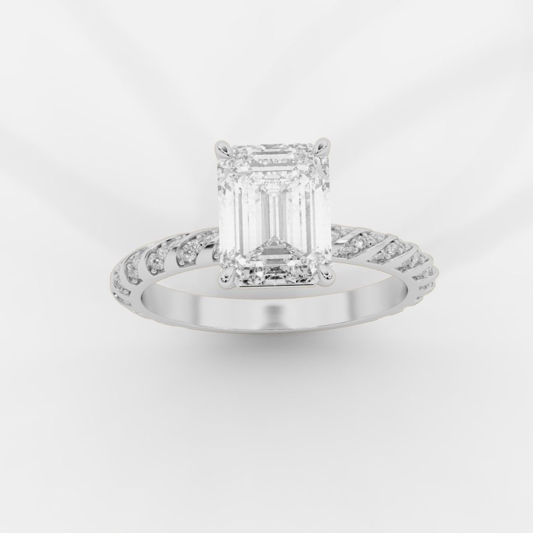 Emerald Cut with Twisted Pave Band Ring