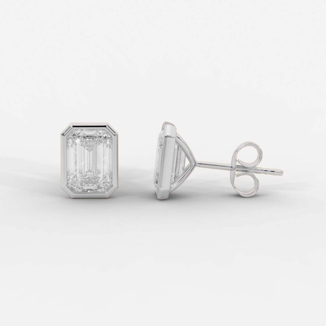 Emerald Cut Bezel Studs
