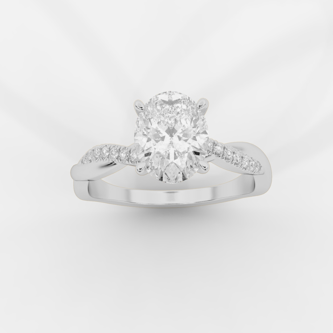 Twist Shank Oval Diamond Ring in White Gold