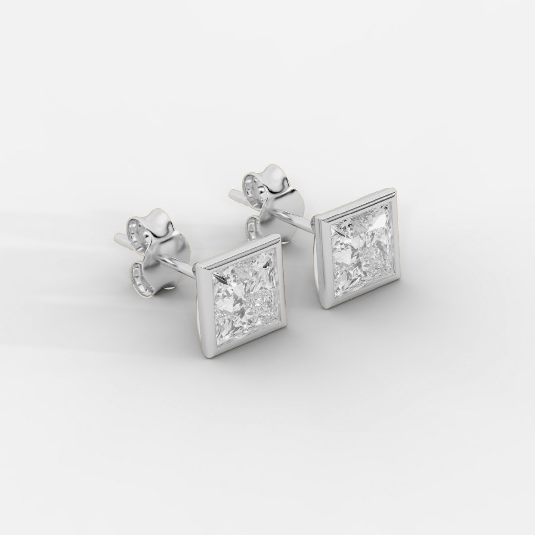 Princess Cut Bezel Studs