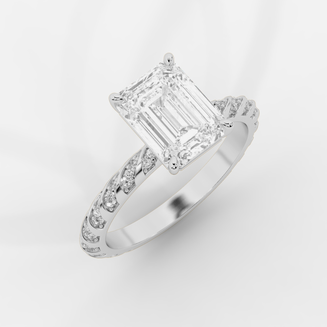 Emerald Cut with Twisted Pave Band Ring