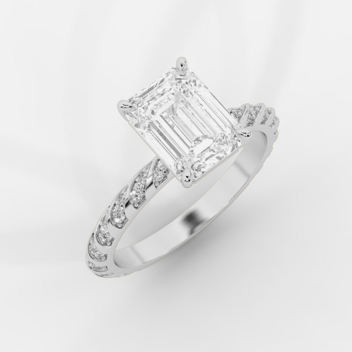 Emerald Cut with Twisted Pave Band Ring