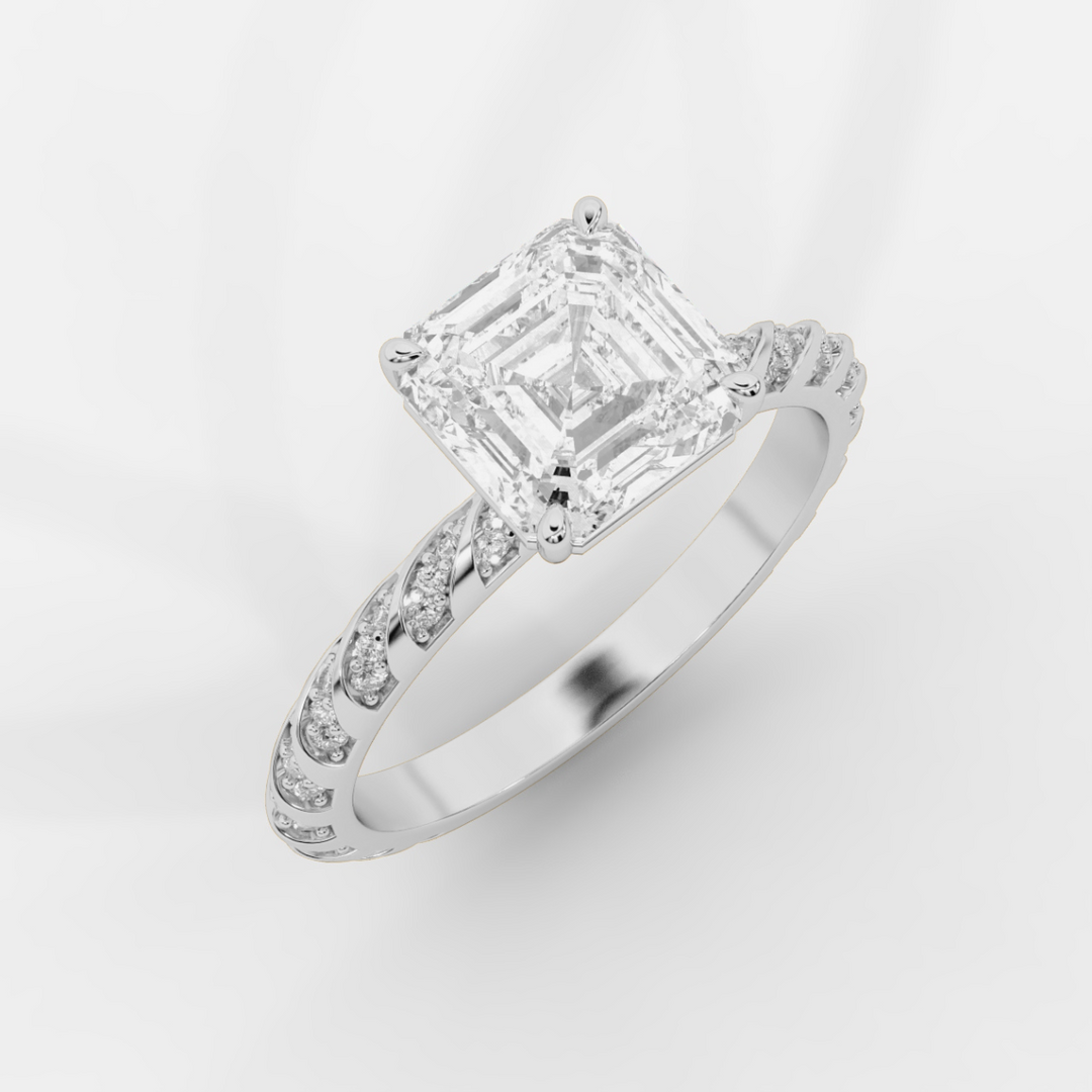 Asscher Cut with Twisted Pave Band Ring