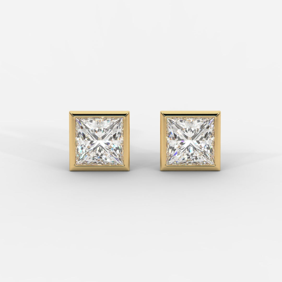 Princess Cut Bezel Studs