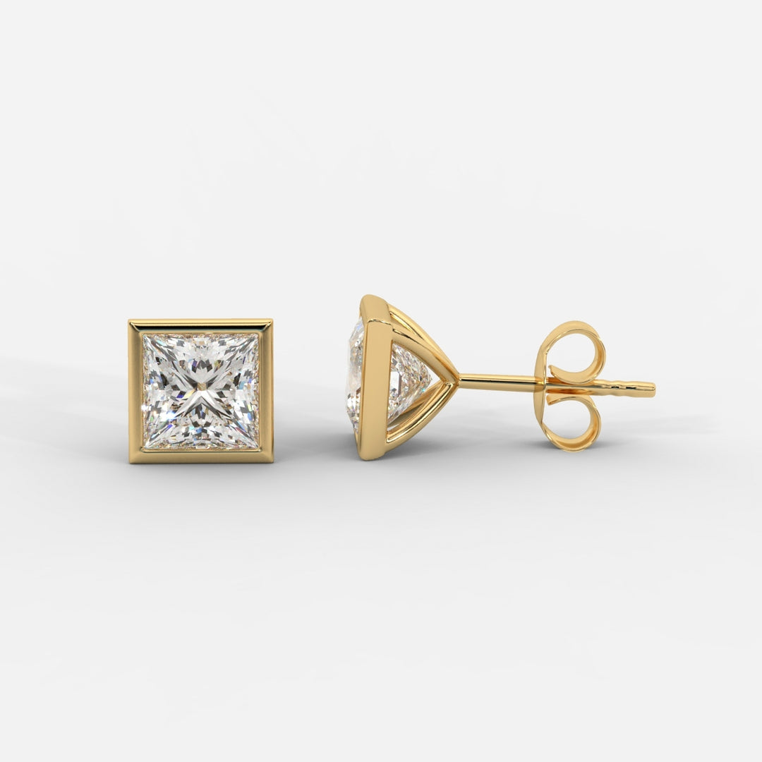 Princess Cut Bezel Studs