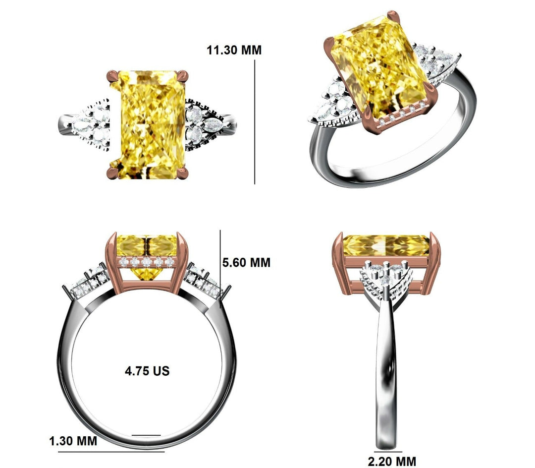 CUSTOM Yellow Radiant + Rose and White gold basket set LAB DIAMOND Ring in 18K GOLD