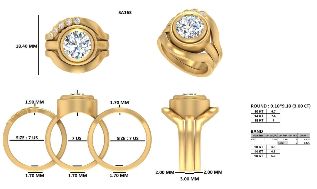 CUSTOM Round Brilliant cut 3CT F VVS2 LAB DIAMOND Ring and Bands