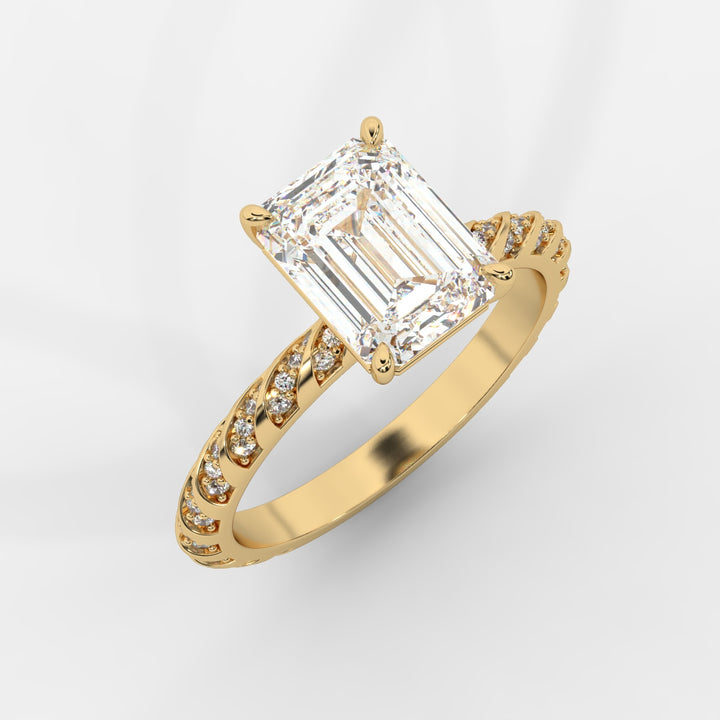 Emerald Cut with Twisted Pave Band Ring