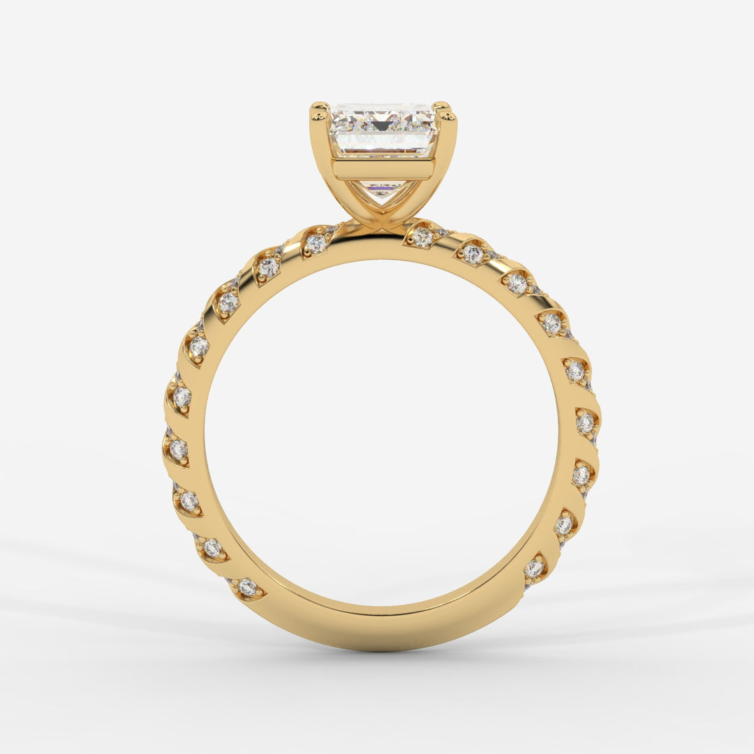Emerald Cut with Twisted Pave Band Ring