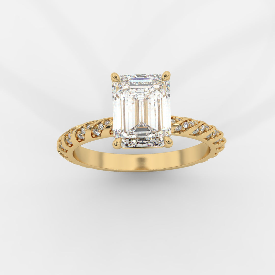 Emerald Cut with Twisted Pave Band Ring