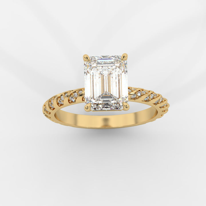 Emerald Cut with Twisted Pave Band Ring