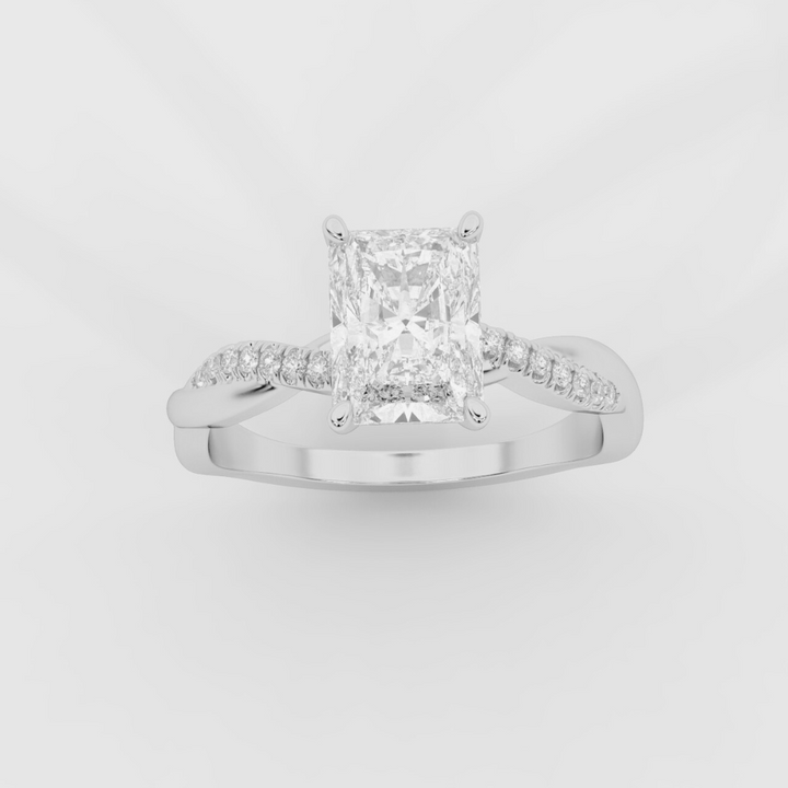 Twist Shank Radiant Diamond Ring in White Gold