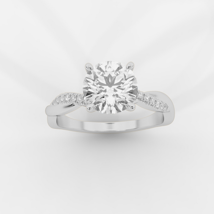 Twist Shank  Round  Diamond Ring in White Gold