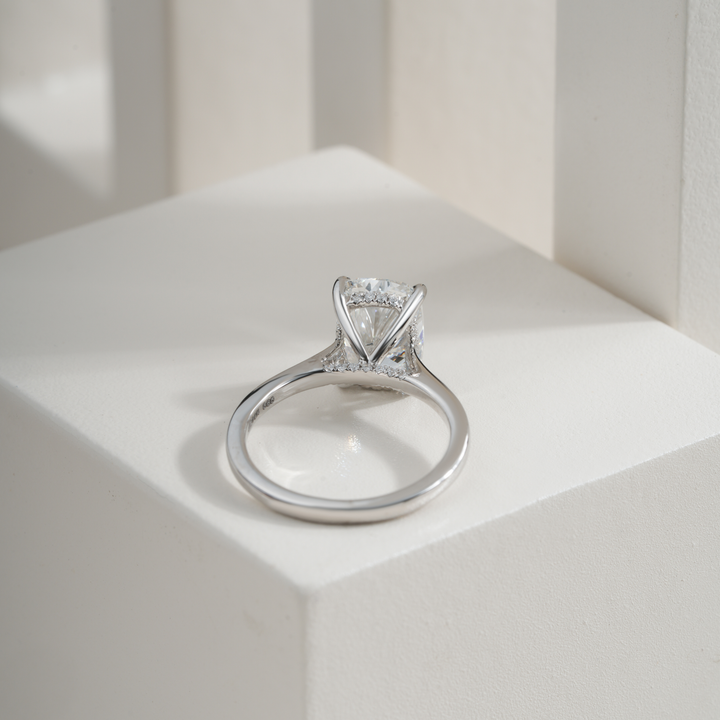Cushion 3.04CT E VVS2 Mallory Petite Bridge Pave And Hidden Halo Ring