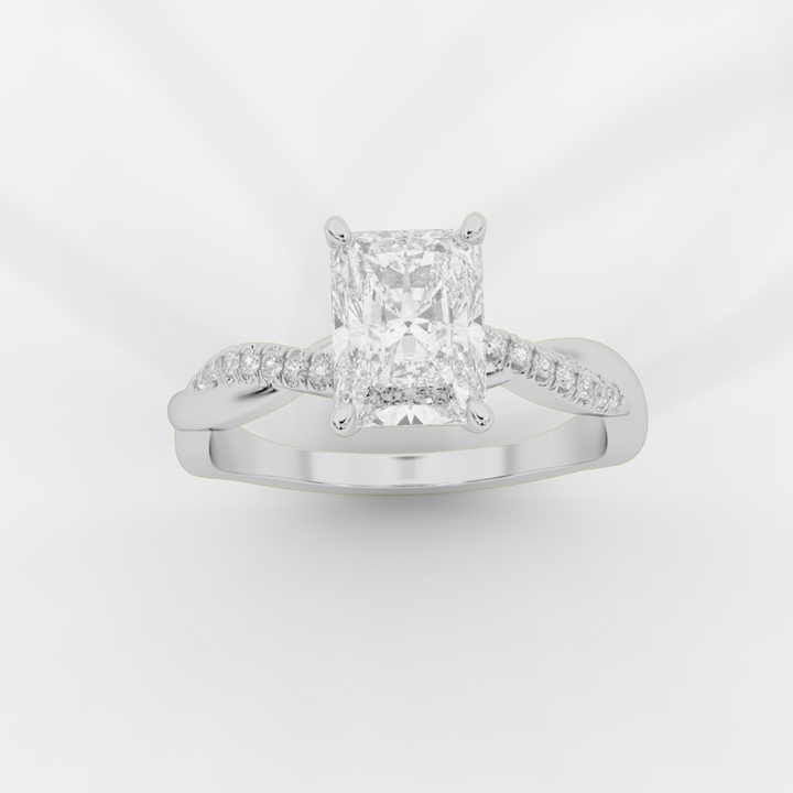 Twist Shank Radiant Diamond Ring in White Gold