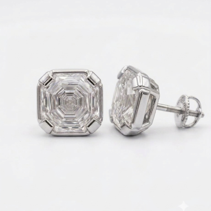 Peony Cut Tab Prongs Stud Earrings