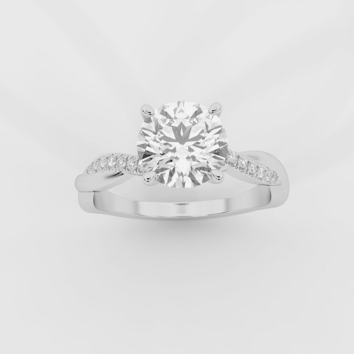 Twist Shank  Round  Diamond Ring in White Gold