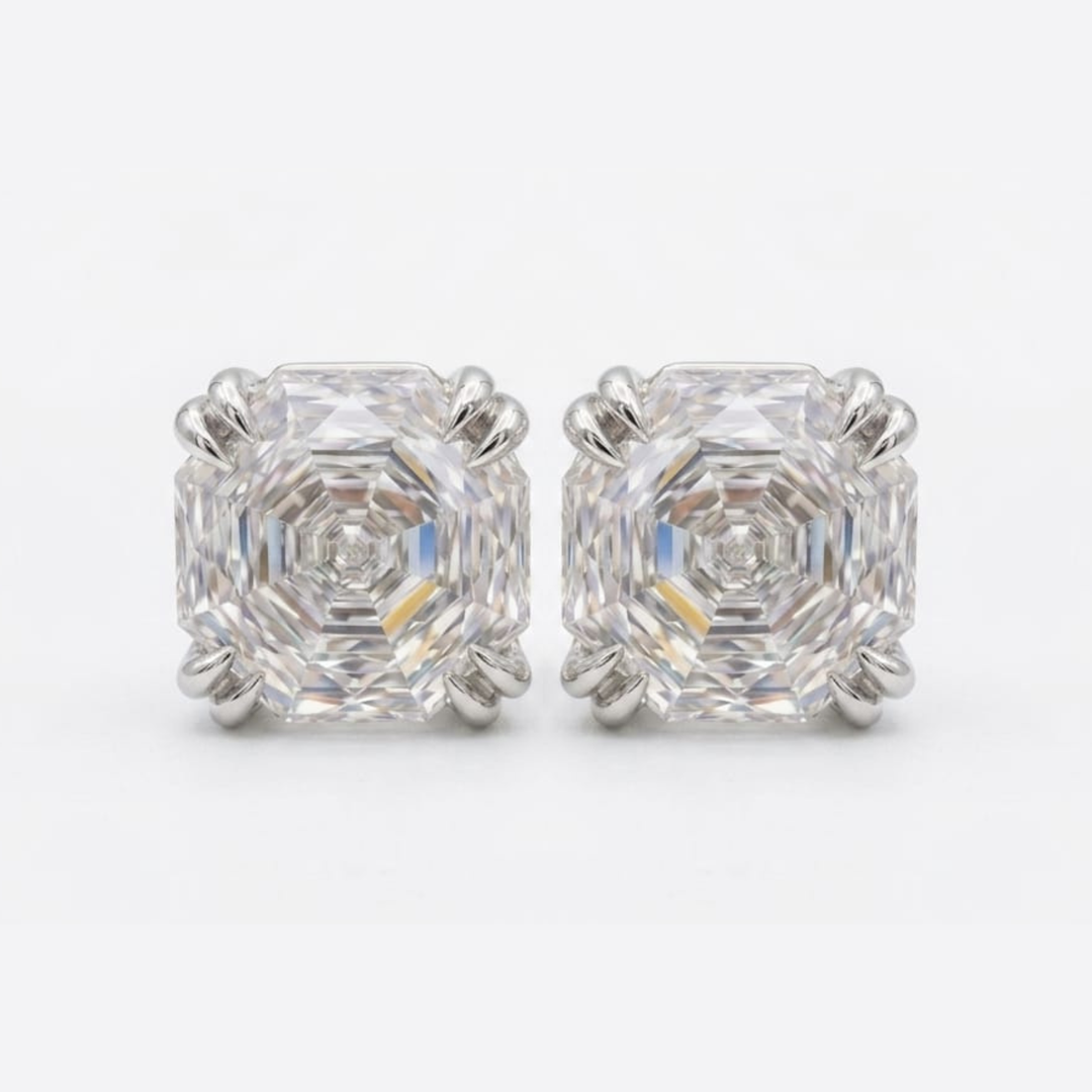 Peony Cut Double Claw Prongs Stud Earrings