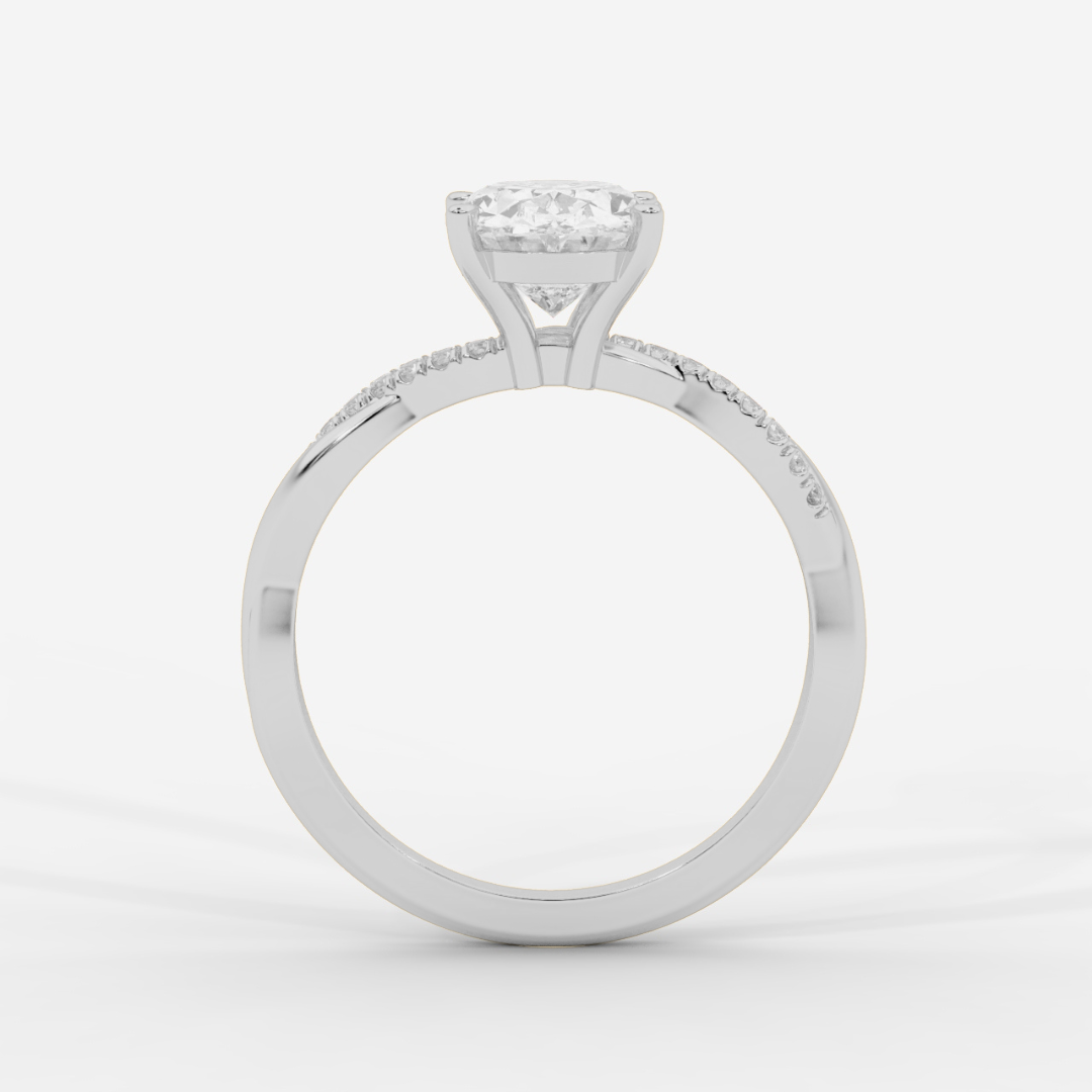 Twist Shank Oval Diamond Ring in White Gold