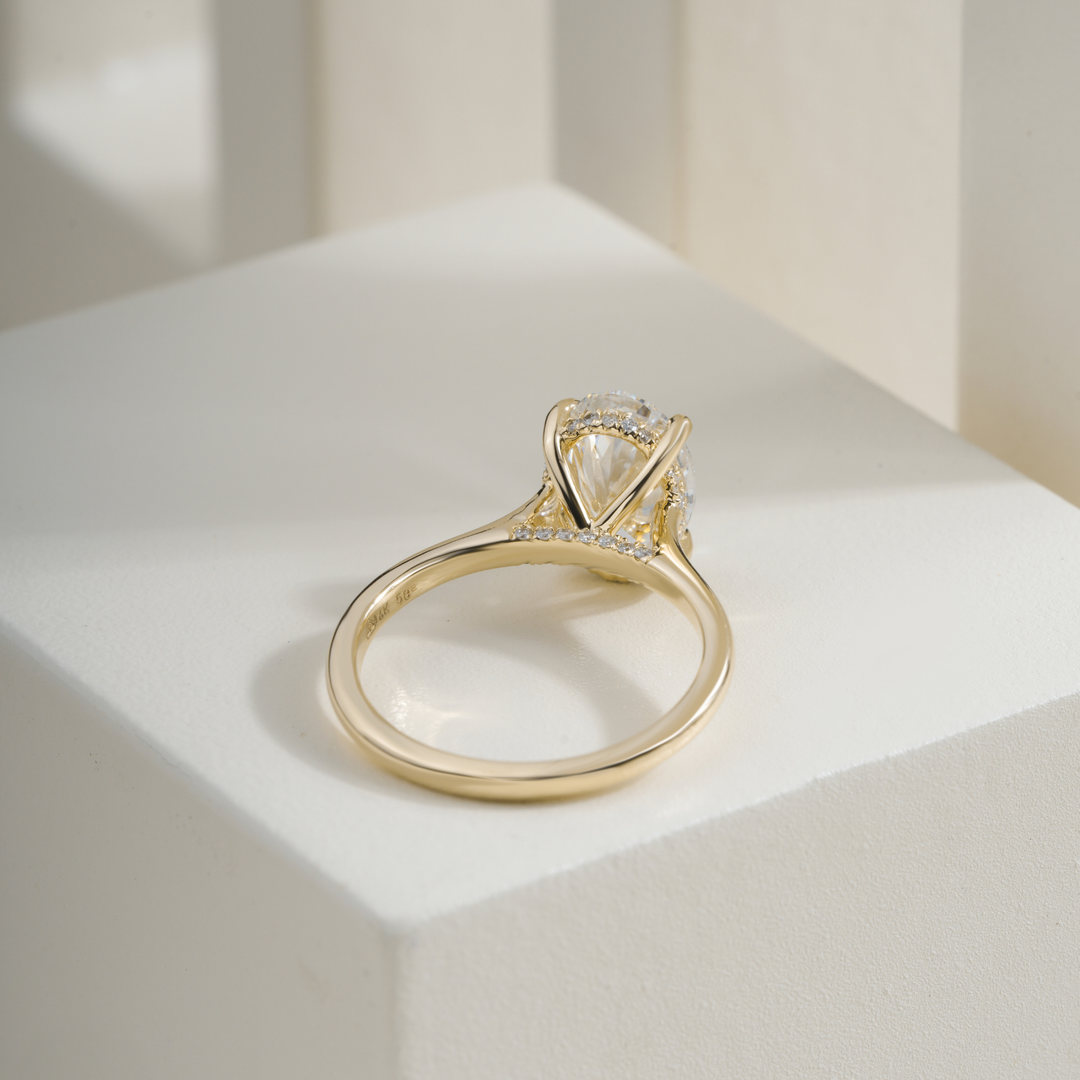 Oval 2.50CT E VVS2 Mallory Petite Bridge Pave And Hidden Halo Ring