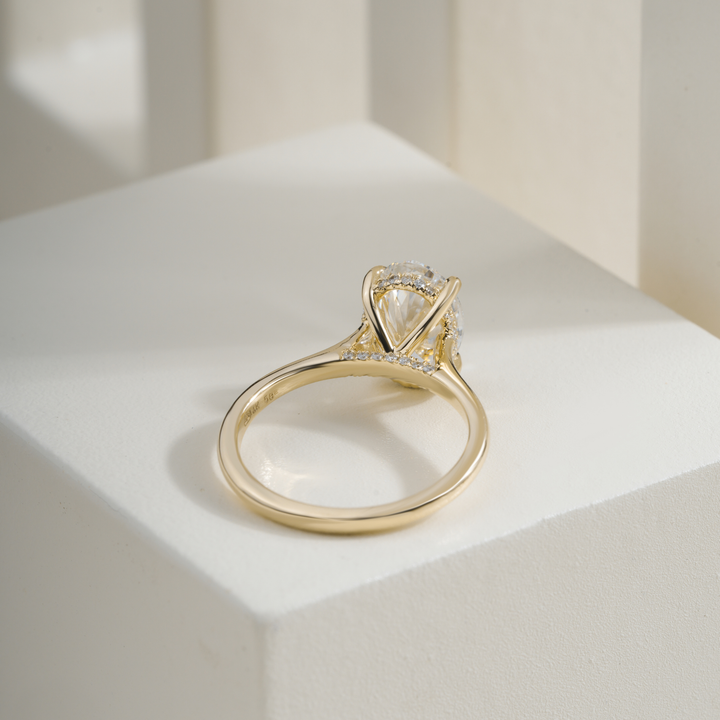 Oval 2.50CT E VVS2 Mallory Petite Bridge Pave And Hidden Halo Ring