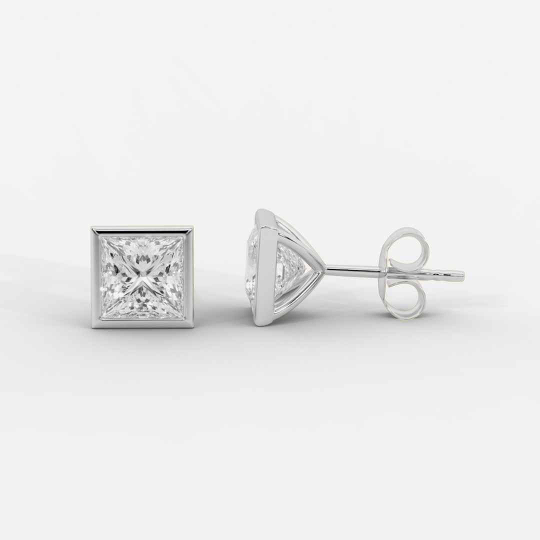 Princess Cut Bezel Studs