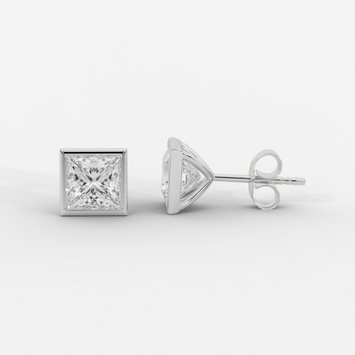 Princess Cut Bezel Studs
