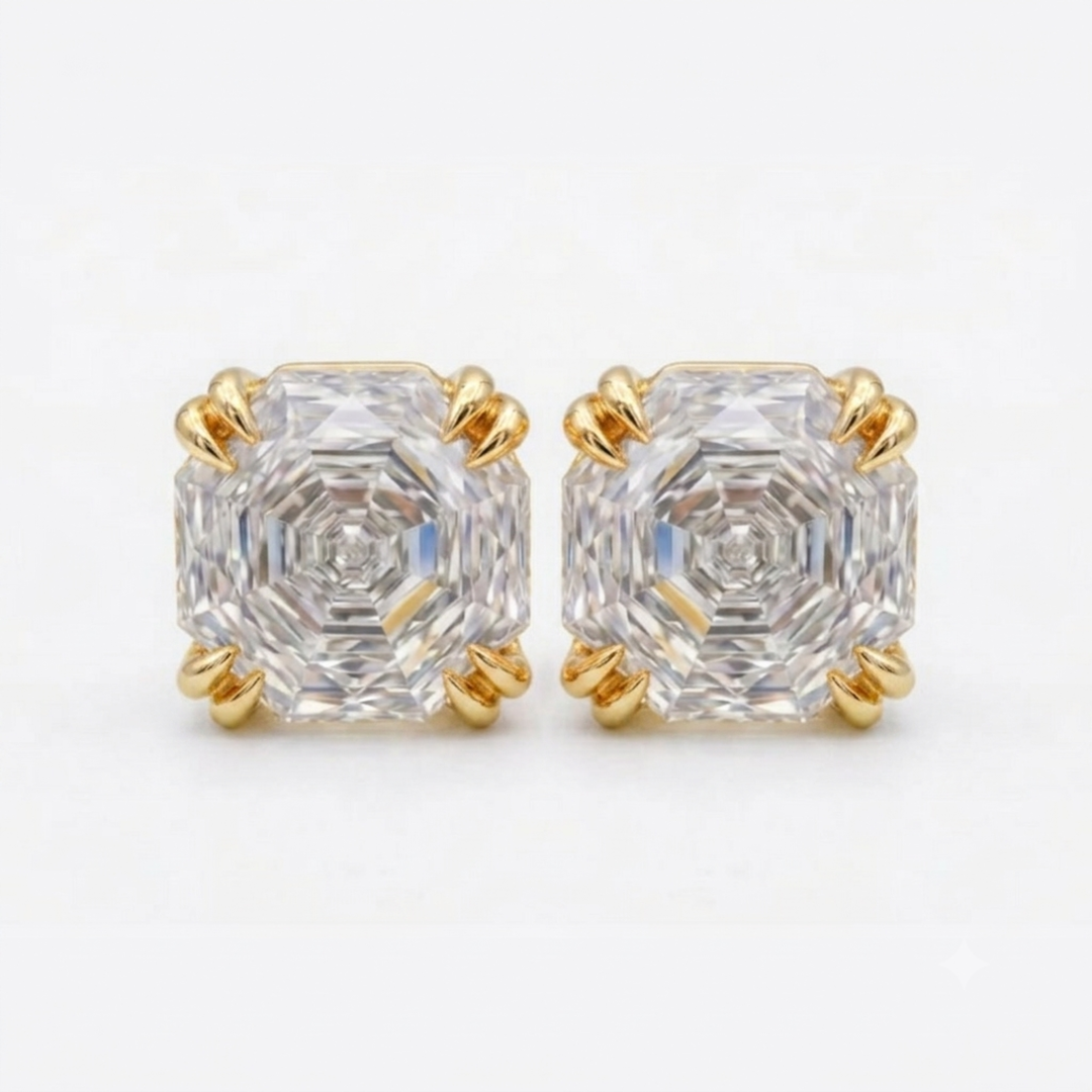 Peony Cut Double Claw Prongs Stud Earrings