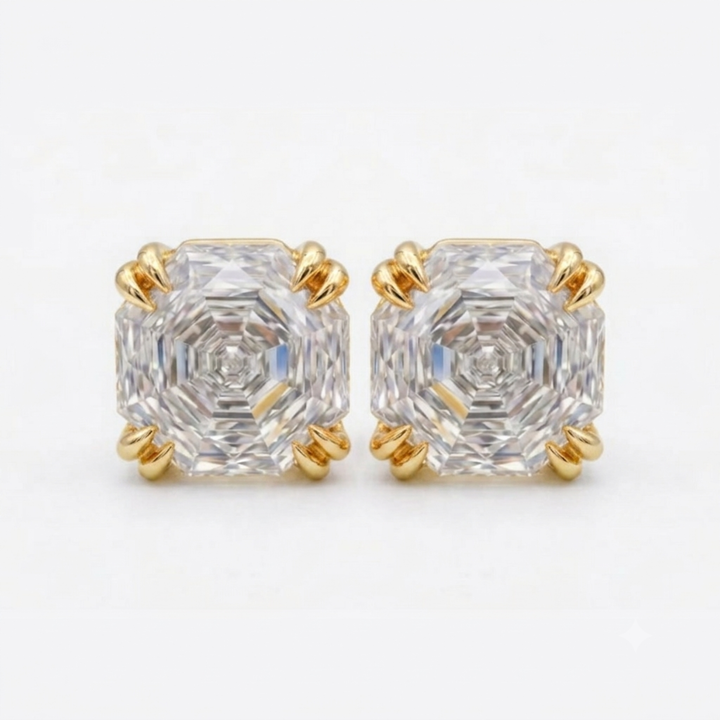 Peony Cut Double Claw Prongs Stud Earrings