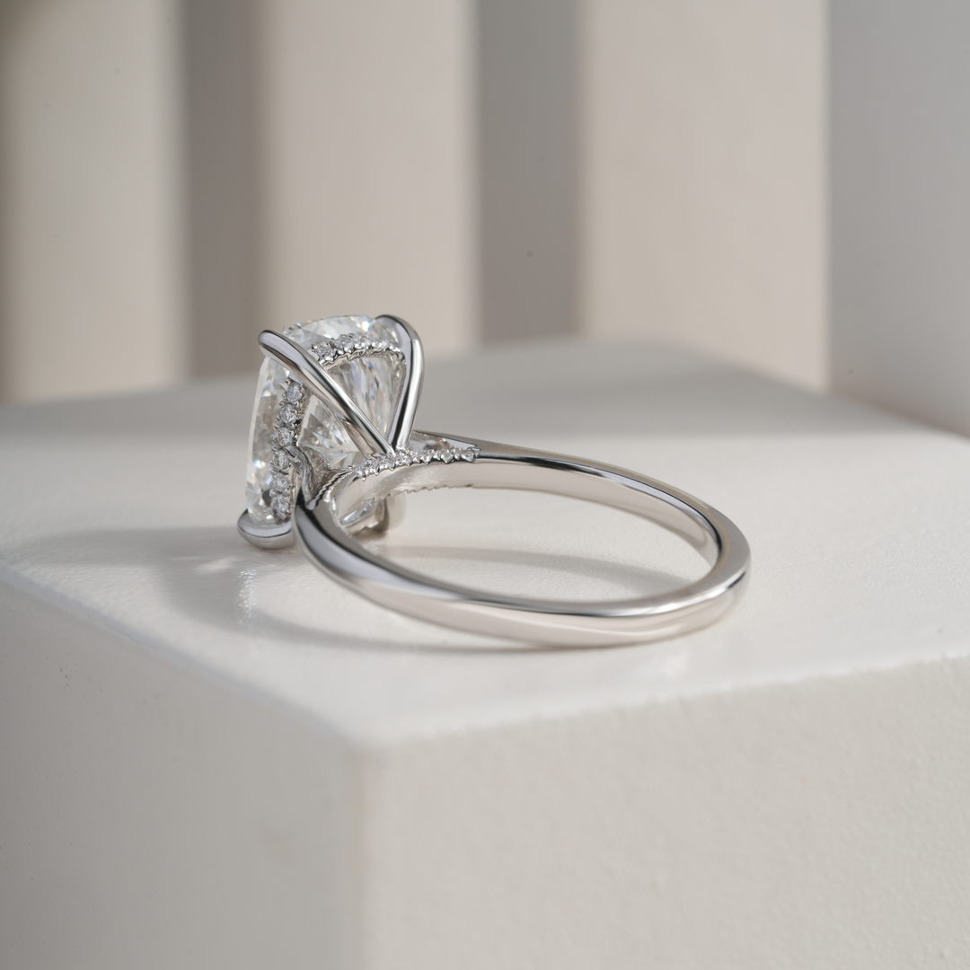 Cushion 3.04CT E VVS2 Mallory Petite Bridge Pave And Hidden Halo Ring