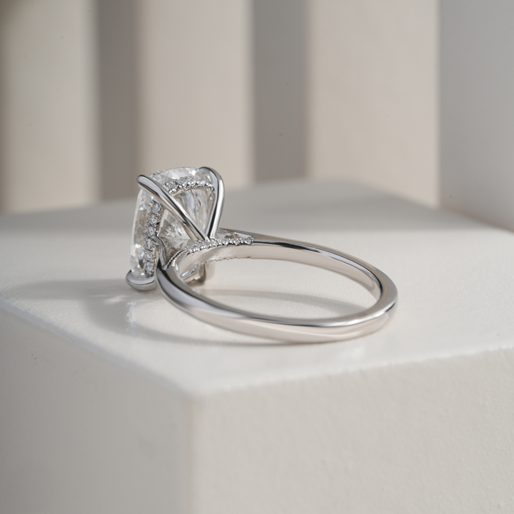Cushion 3.04CT E VVS2 Mallory Petite Bridge Pave And Hidden Halo Ring
