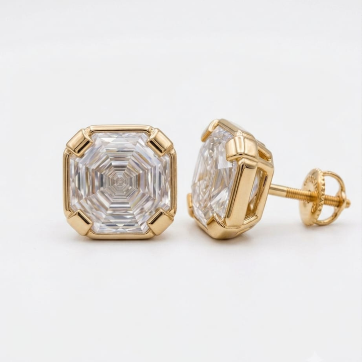 Peony Cut Tab Prongs Stud Earrings