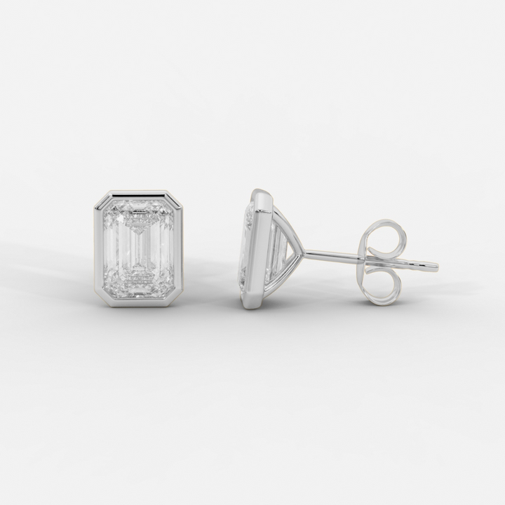 Emerald Cut Bezel Studs