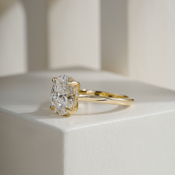 Oval 2.50CT E VVS2 Mallory Petite Bridge Pave And Hidden Halo Ring