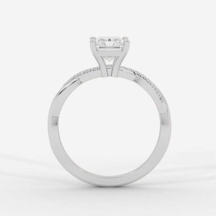 Twist Shank Radiant Diamond Ring in White Gold