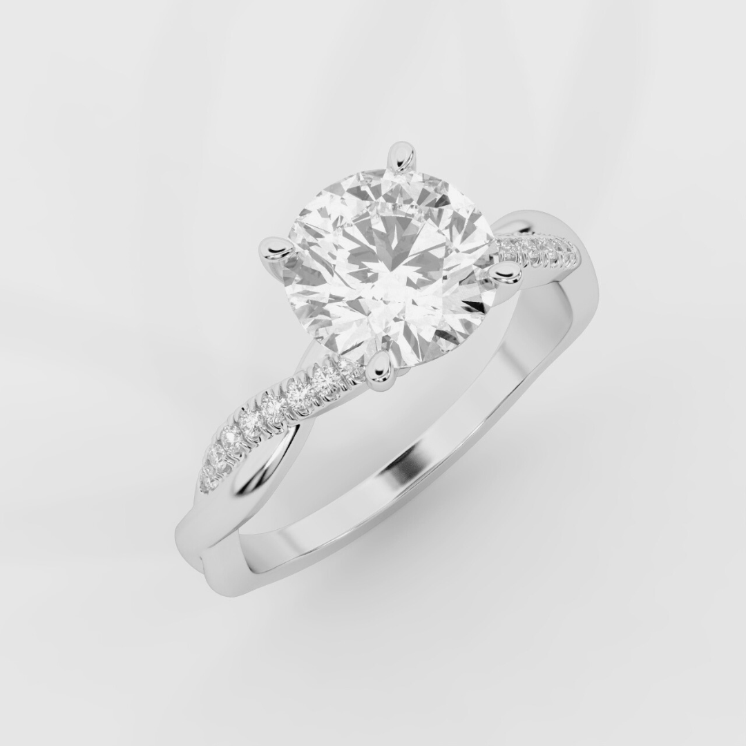 Twist Shank  Round  Diamond Ring in White Gold