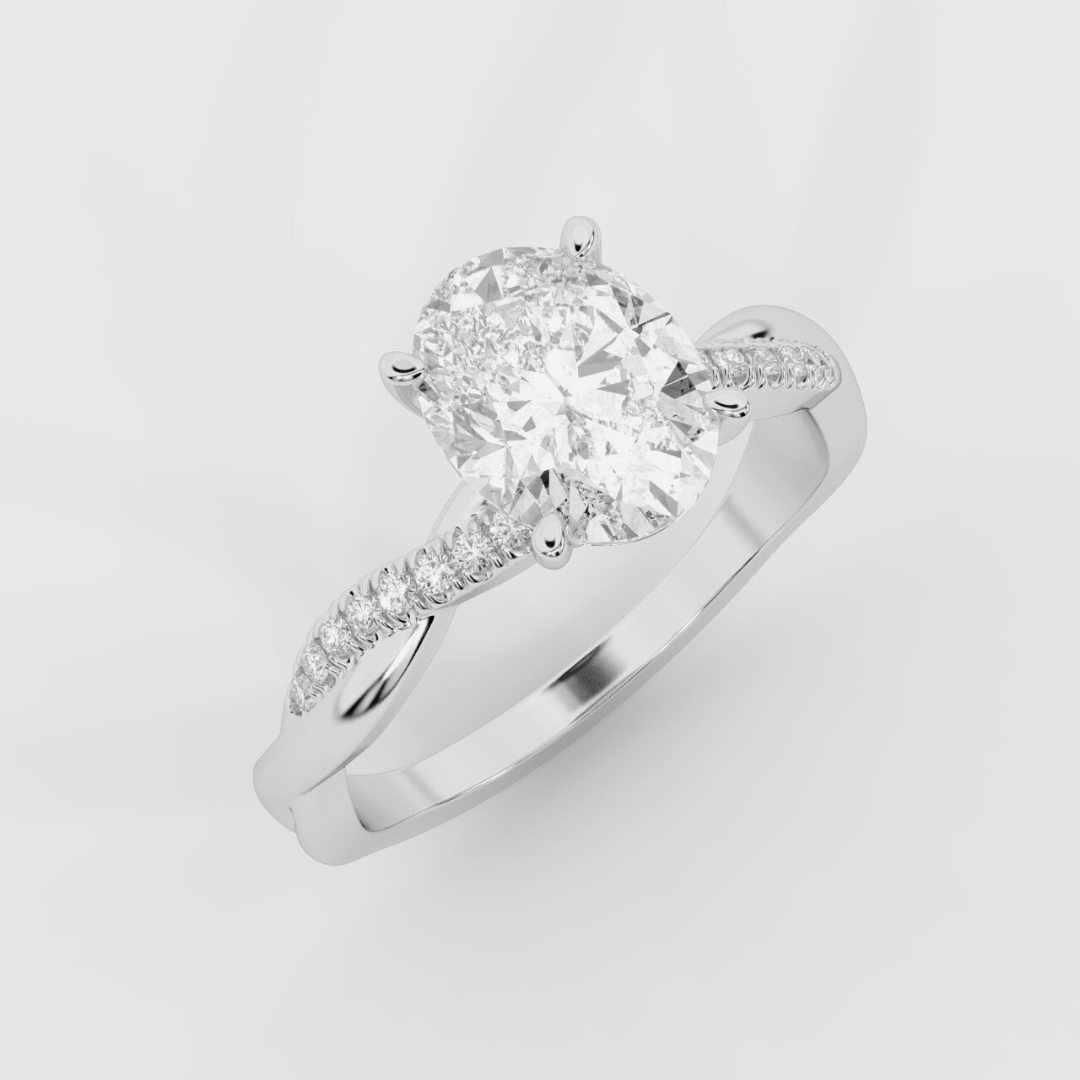 Twist Shank Oval Diamond Ring in White Gold