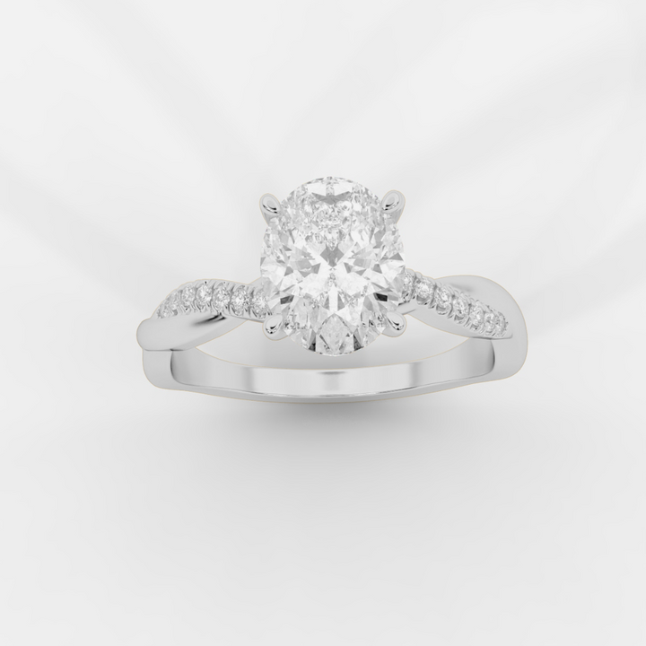 Twist Shank Oval Diamond Ring in White Gold