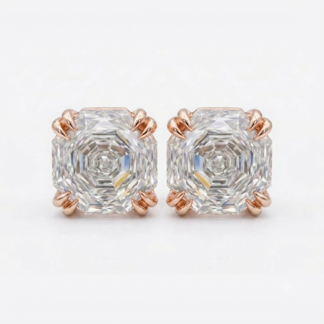 Peony Cut Double Claw Prongs Stud Earrings