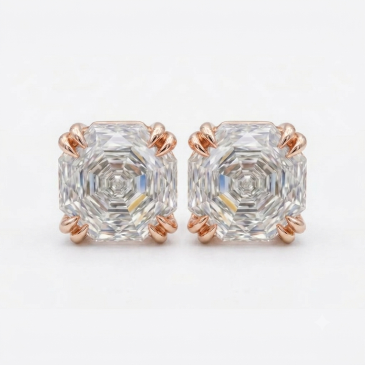 Peony Cut Double Claw Prongs Stud Earrings