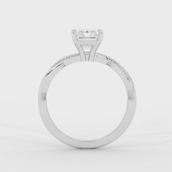 Twist Shank Radiant Diamond Ring in White Gold