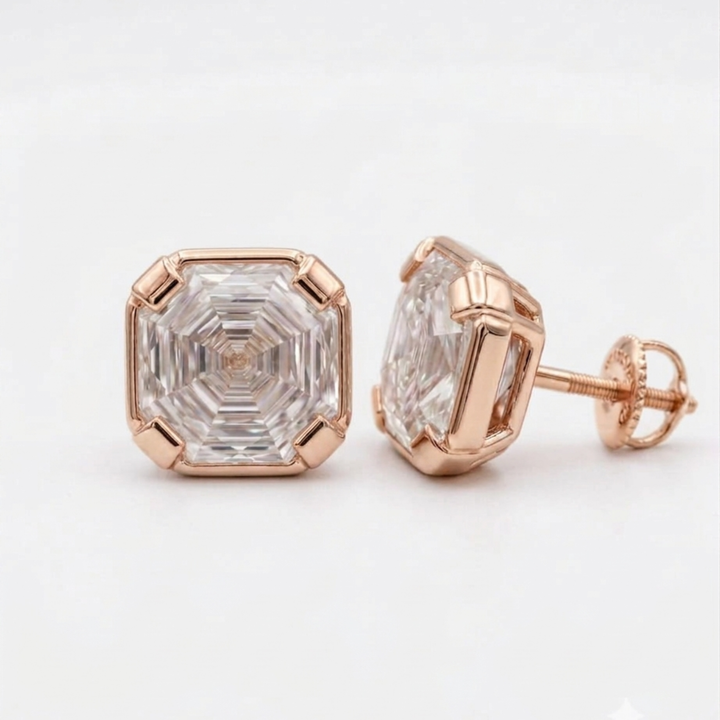Peony Cut Tab Prongs Stud Earrings