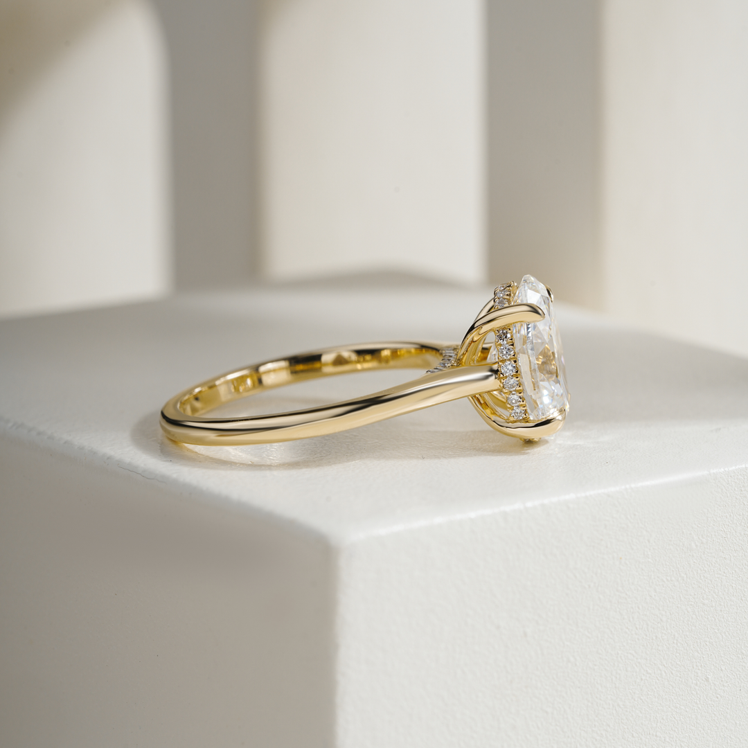 Oval 2.50CT E VVS2 Mallory Petite Bridge Pave And Hidden Halo Ring