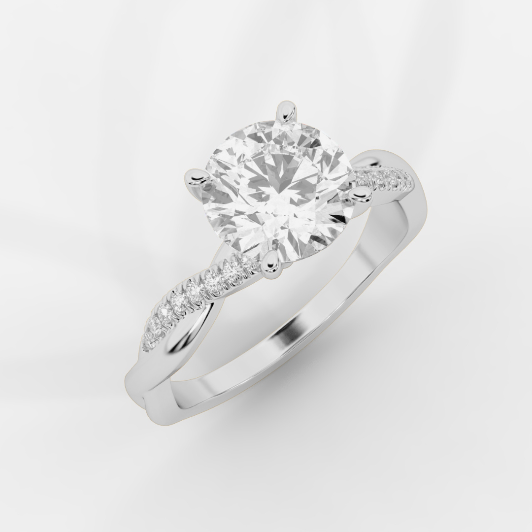 Twist Shank  Round  Diamond Ring in White Gold