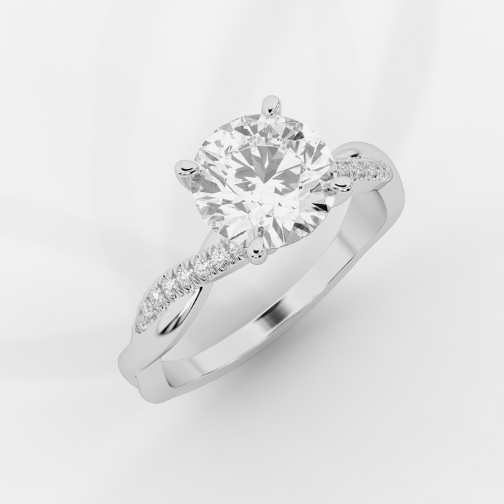 Twist Shank  Round  Diamond Ring in White Gold