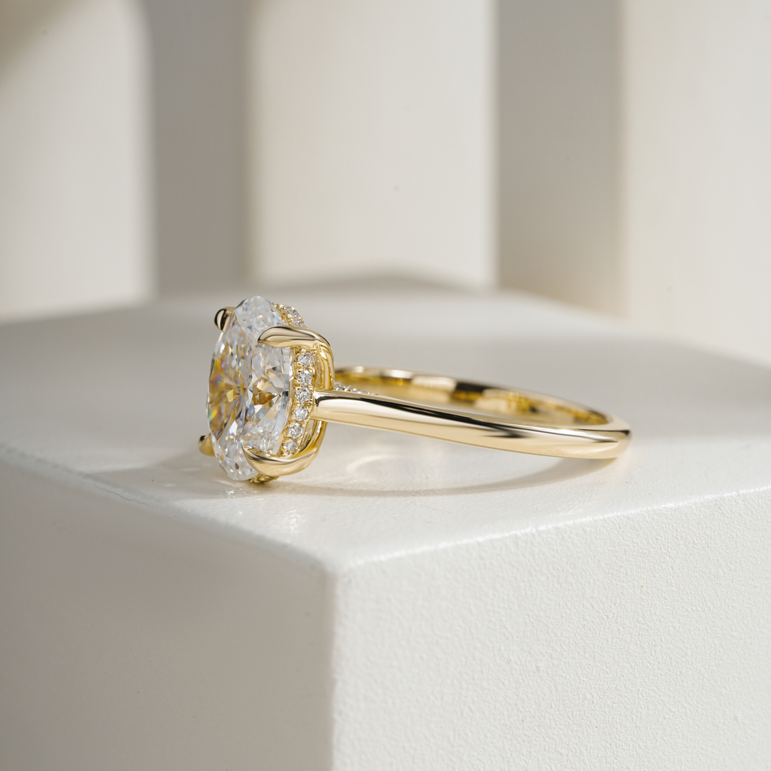 Oval 2.50CT E VVS2 Mallory Petite Bridge Pave And Hidden Halo Ring